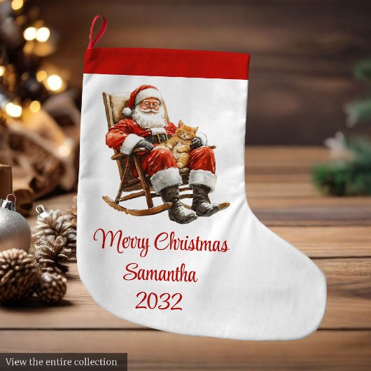 Grande Chaussette De Noël Rustic Santa Claus Traditional Red White Stocking