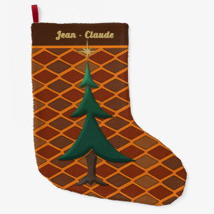 Grande Chaussette De Noël Rustique Arlequin et pin Personnalisé