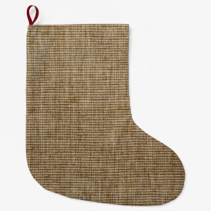 Grande Chaussette De Noël Rustique Burlap Nature Motif Noël Stocking