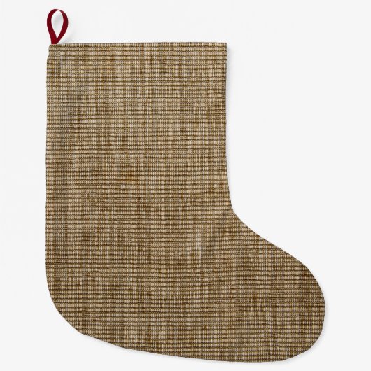 Grande Chaussette De Noël Rustique Burlap Nature Motif Noël Stocking (Devant)