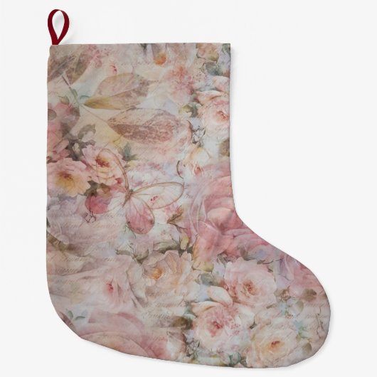 Grande Chaussette De Noël Rustique rougissent la typographie florale de (Devant)