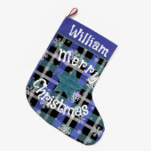 Grande Chaussette De Noël Rustique vert et bleu plaid (Devant (Accrochage))