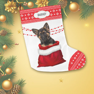 Grande Chaussette De Noël Sac cadeau Allemagne Berger Chiot Puppy Snowflake
