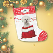 Grande Chaussette De Noël Sac cadeau Bichon Frise Chien Snowflake Bordure