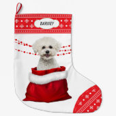 Grande Chaussette De Noël Sac cadeau Bichon Frise Chien Snowflake Bordure (Devant)