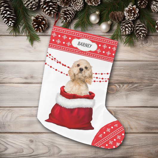 Grande Chaussette De Noël Sac cadeau Cocker Spaniel Snowflake Bordure