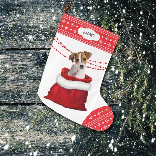 Grande Chaussette De Noël Sac cadeau Jack Russell Terrier Snowflake Bordure