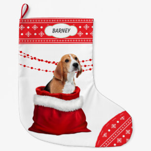 Grande Chaussette De Noël Sac cadeau mignon Beagle chien Snowflake frontière