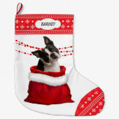 Grande Chaussette De Noël Sac cadeau mignon Boston Terrier Dog Snowflake Fro (Devant)