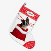 Grande Chaussette De Noël Sac cadeau mignon Boston Terrier Dog Snowflake Fro (Devant (Accrochage))
