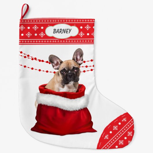 Grande Chaussette De Noël Sac cadeau mignon Français Bulldog Snowflake Front (Devant)