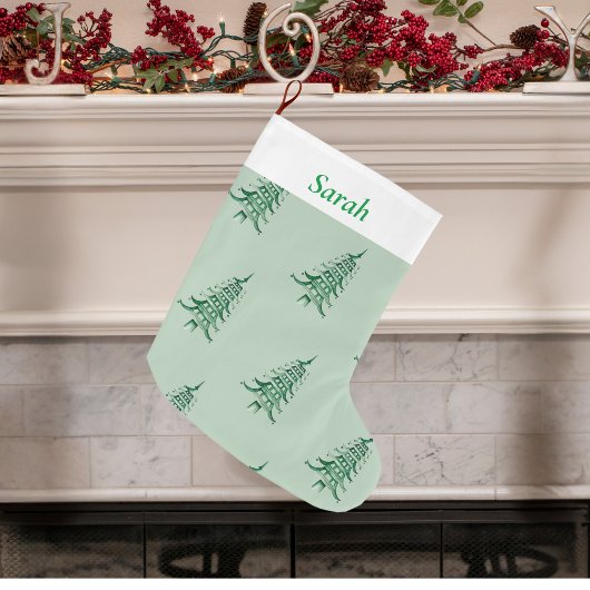 Grande Chaussette De Noël Sage vertNoël Pagode Arbre motif