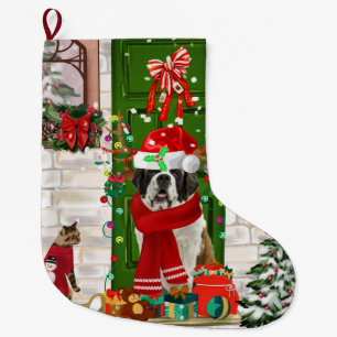 Grande Chaussette De Noël Saint Bernard Chien Noël