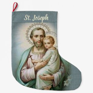 Grande Chaussette De Noël Saint-Joseph vintage catholique avec le bébé Jé
