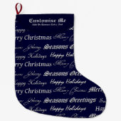 Grande Chaussette De Noël Salutations de Noël (Argent) (Devant)