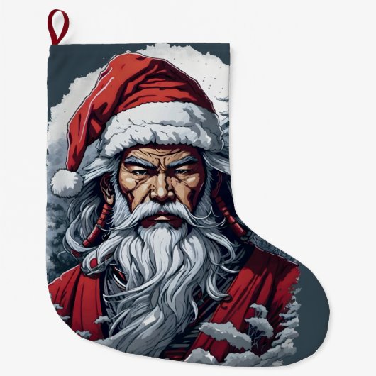 Grande Chaussette De Noël Samurai Père Noël Warrior Christmas Art Cadeau (Devant)