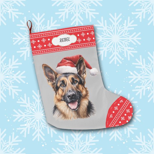 Grande Chaussette De Noël Santa Hat Allemand Berger Chien Snowflake Frontièr