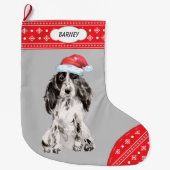 Grande Chaussette De Noël Santa Hat Cocker Spaniel Snowflake Frontière (Devant)