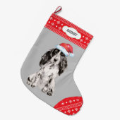 Grande Chaussette De Noël Santa Hat Cocker Spaniel Snowflake Frontière (Devant (Accrochage))