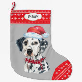 Grande Chaussette De Noël Santa Hat Dalmatie Flocon de neige frontière (Devant)