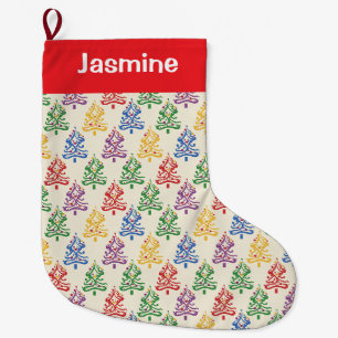 Grande Chaussette De Noël Sapin de Noël Coloré Personnalisable