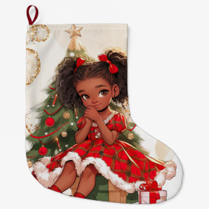 Grande Chaussette De Noël Sapin de Noël Xmas Mélanine Fille Noire Sœur