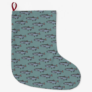 Grande Chaussette De Noël Saumon Motif PNW Pêche Fish River