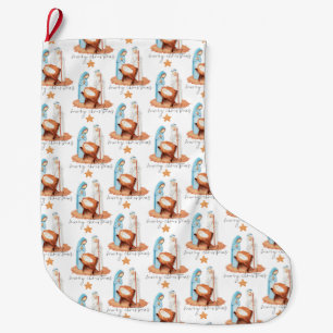 Grande Chaussette De Noël Scène de nativité simple Script Joyeux Noël