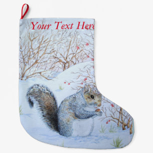 Grande Chaussette De Noël scène de neige d'écureuil gris