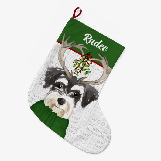 Grande Chaussette De Noël Schnauzer miniature de Noël avec le nom du chien (Devant (Accrochage))