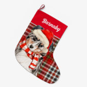 Grande Chaussette De Noël Shepherd and Red Plaid with Dog (Devant (Accrochage))