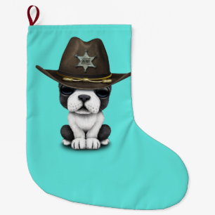 Grande Chaussette De Noël Shérif mignon de chiot de bouledogue français