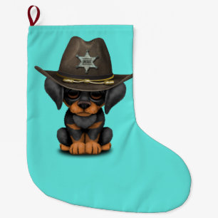 Grande Chaussette De Noël Shérif mignon de chiot de dobermann