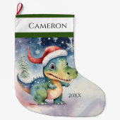 Grande Chaussette De Noël Silencieux Dinosaure de Noël (Devant)