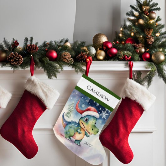 Grande Chaussette De Noël Silencieux Dinosaure de Noël