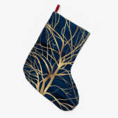 Grande Chaussette De Noël Silhouette Arbre d'Or moderne Design bleu minimal (Devant (Accrochage))