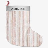 Grande Chaussette De Noël Silver rose blanc Snowflakes Stripes Noël (Devant)