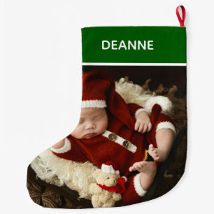 Grande Chaussette De Noël Simple Elegant Baby's First Christmas 1 Photo