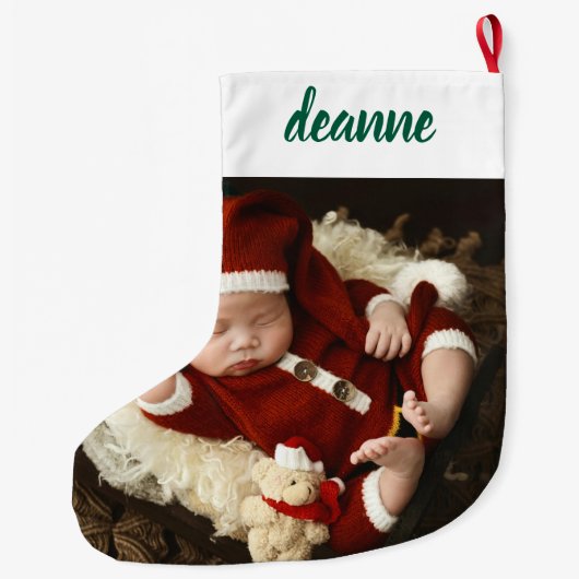 Grande Chaussette De Noël Simple mignonne bébé's First Christmas 1 Photo (Dos)