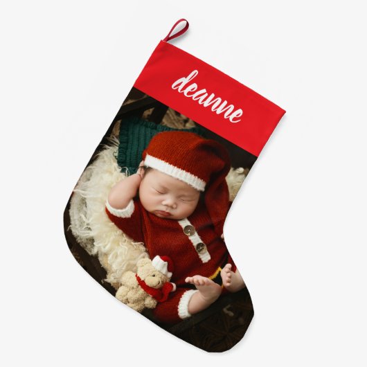 Grande Chaussette De Noël Simple mignonne bébé's First Christmas 1 Photo (Devant (Accrochage))