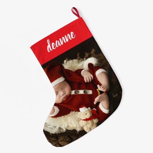 Grande Chaussette De Noël Simple mignonne bébé's First Christmas 1 Photo (Dos (Accrochage))