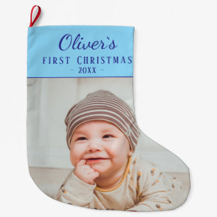 Grande Chaussette De Noël Simple Photo de Premier Noël de Bébé