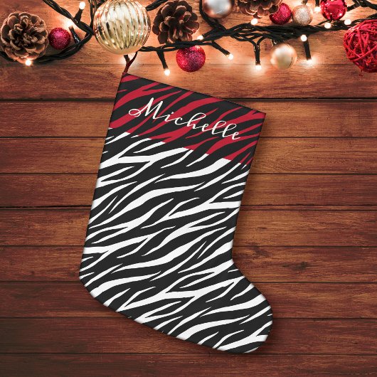 Grande Chaussette De Noël Simple Zebra Print Black White Cute Modern Motif