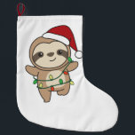 Grande Chaussette De Noël Sloth Christmas Winter Animaux Slots<br><div class="desc">Le paresseux à Noël avec des lumières de fées. Animaux amusants avec des cadeaux et de la neige pour les vacances. Un doux salut de Noël. Les fentes sont des animaux mignons et parfaits pour Noël.</div>