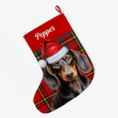 Grande Chaussette De Noël Smooth Dachshund Dog Holiday Plaid Personalized (Dos (Accrochage))