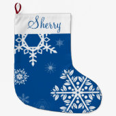 Grande Chaussette De Noël Snowflakes Bleu Noël Stocker (Devant)