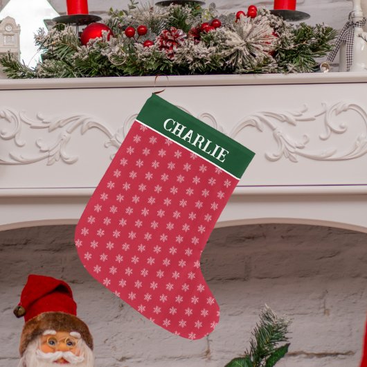 Grande Chaussette De Noël Snowflakes minimaliste rouge