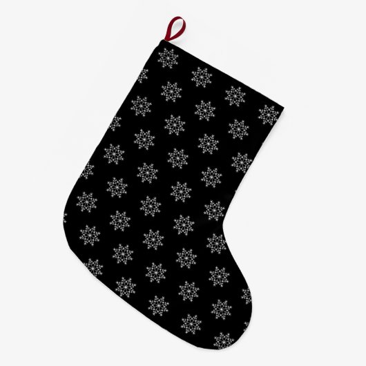 Grande Chaussette De Noël Snowflakes Motif Fête Noir Blanc Noël (Devant (Accrochage))