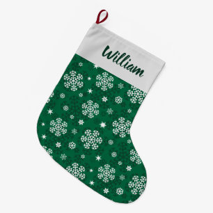 Grande Chaussette De Noël Snowflakes Motif sur Cadmium Green