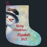 Grande Chaussette De Noël Snowman avec chapeau supérieur<br><div class="desc">Snowman avec haut Chapeau Noël Stocker Personnaliser</div>